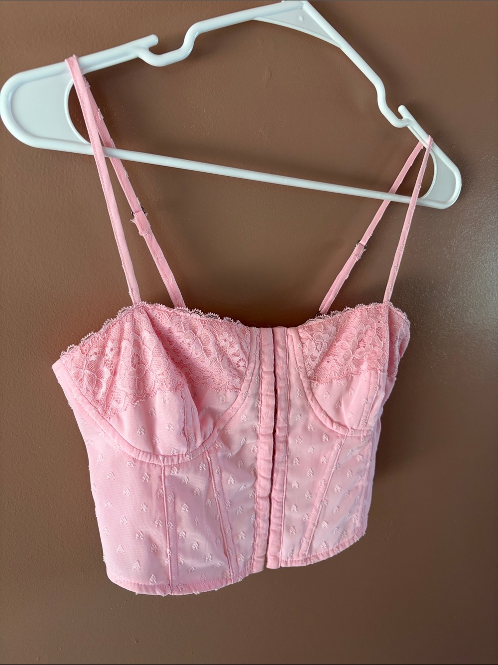 La Hearts Pink Lace Bustier Crop Top